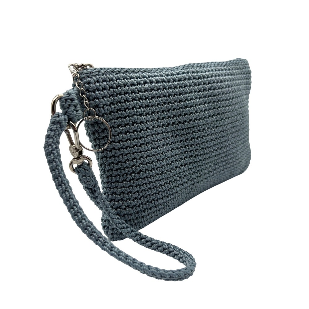 The Sak Crochet Wristlet Clutch Womens Large Blue Excellent Zip Pouch BoHo - Picture 2 of 7